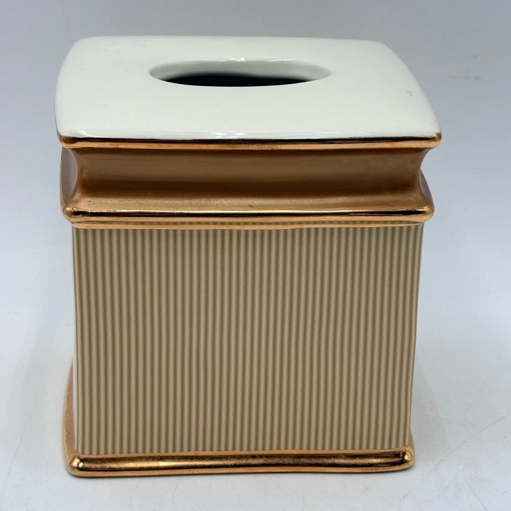 Veratex Fortuny 3pc‎ Bathroom Set Tissue Cover Toothbrush Holder Soap Dish Gold